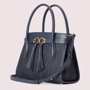 NWT Kate Spade Bag in Dark Denim with Leather Accents Satchel/Shoulder/Crossbody